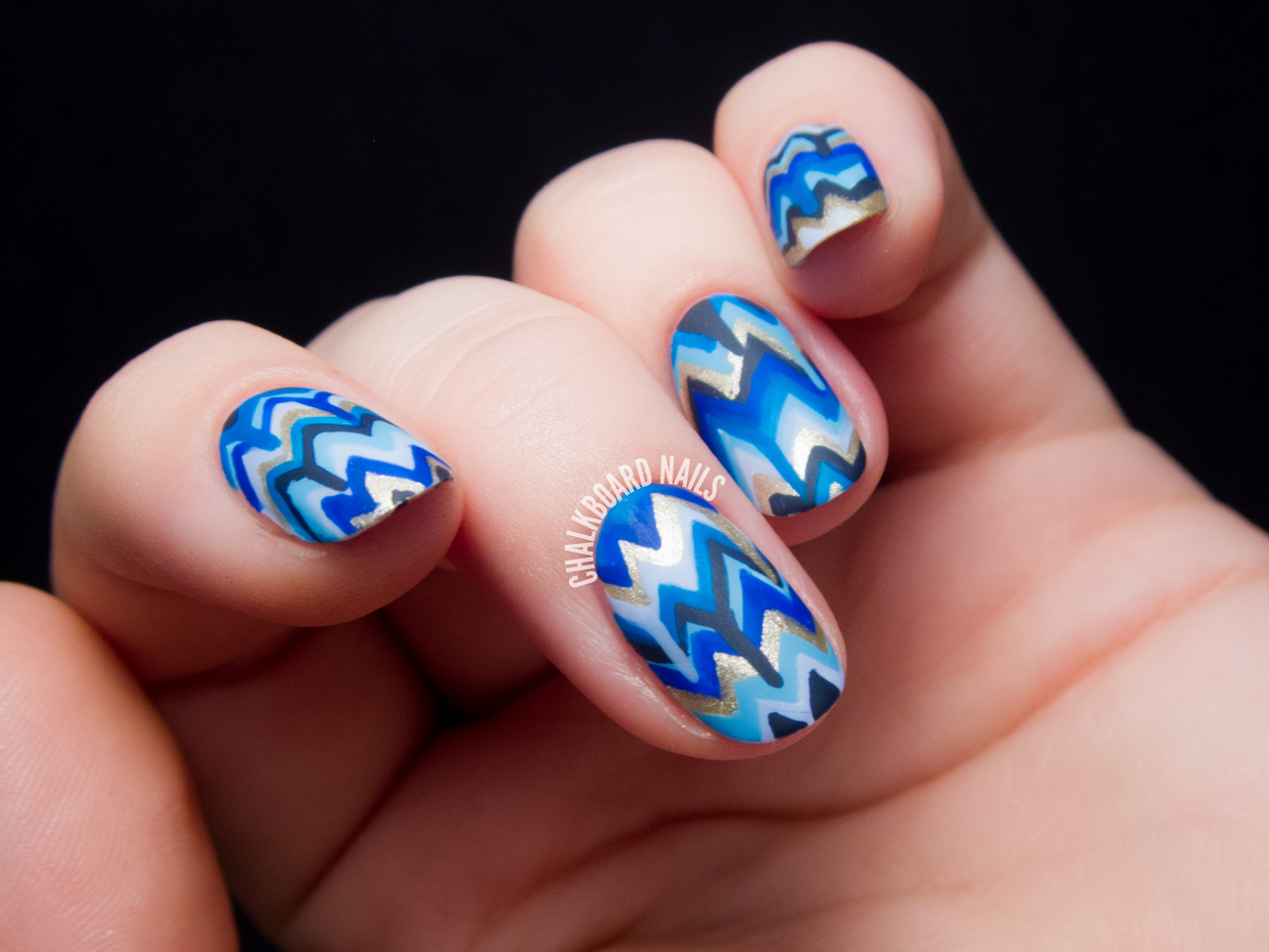 Blue and Gold Chevron Nail Design - wide 2