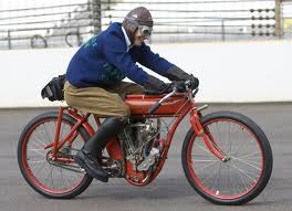 Nicky Hayden riding the 1909 Indian during 2008 Indianapolis http://greaseandgasoline.blogspot.com/2012_08_19_archive.html