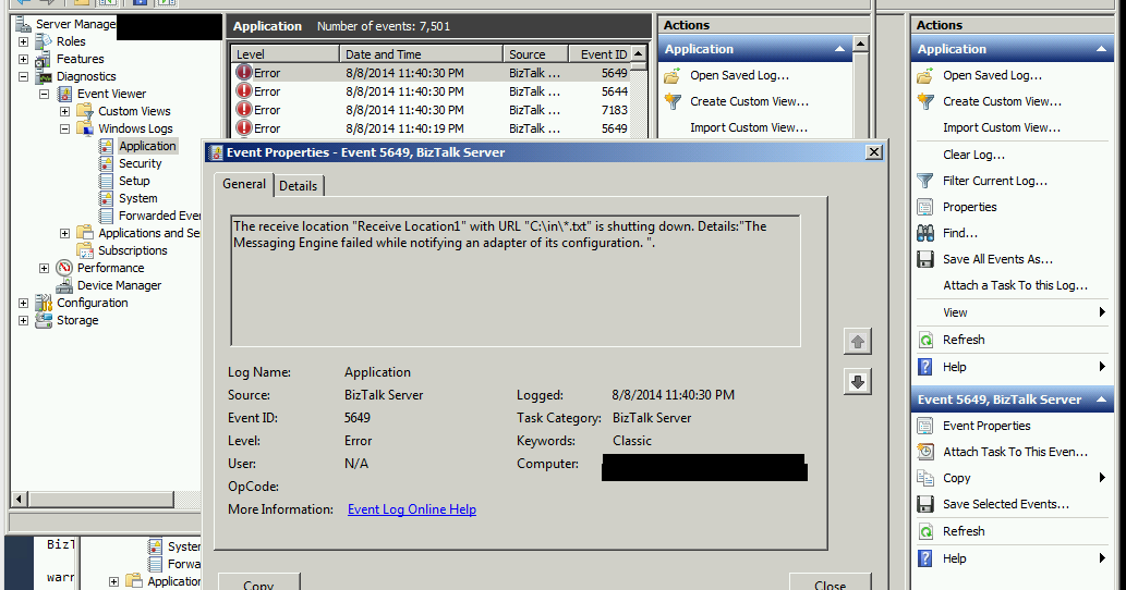 biztalk receive location url is shutting down incomesoft net