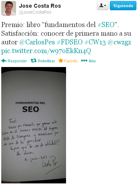 Dedicatoria libro Fundamentos del SEO a José Costa Ros