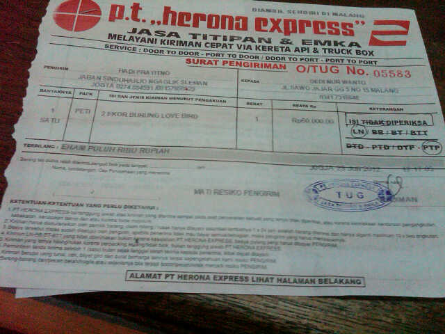 Jaban Birdfarm Packing dan resi pengiriman