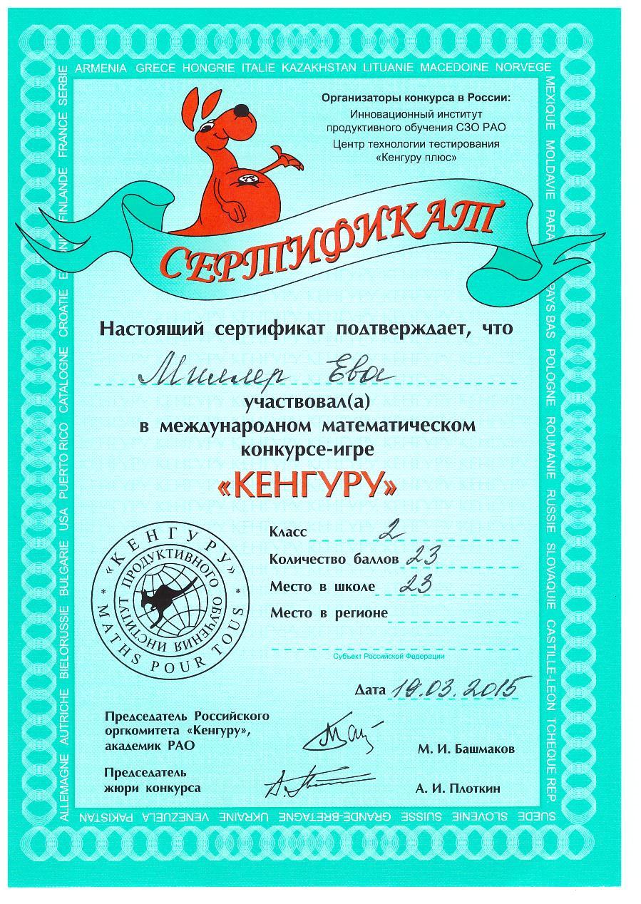 Результаты международного математического конкурса кенгуру Результаты международного математического конкурса кенгуру