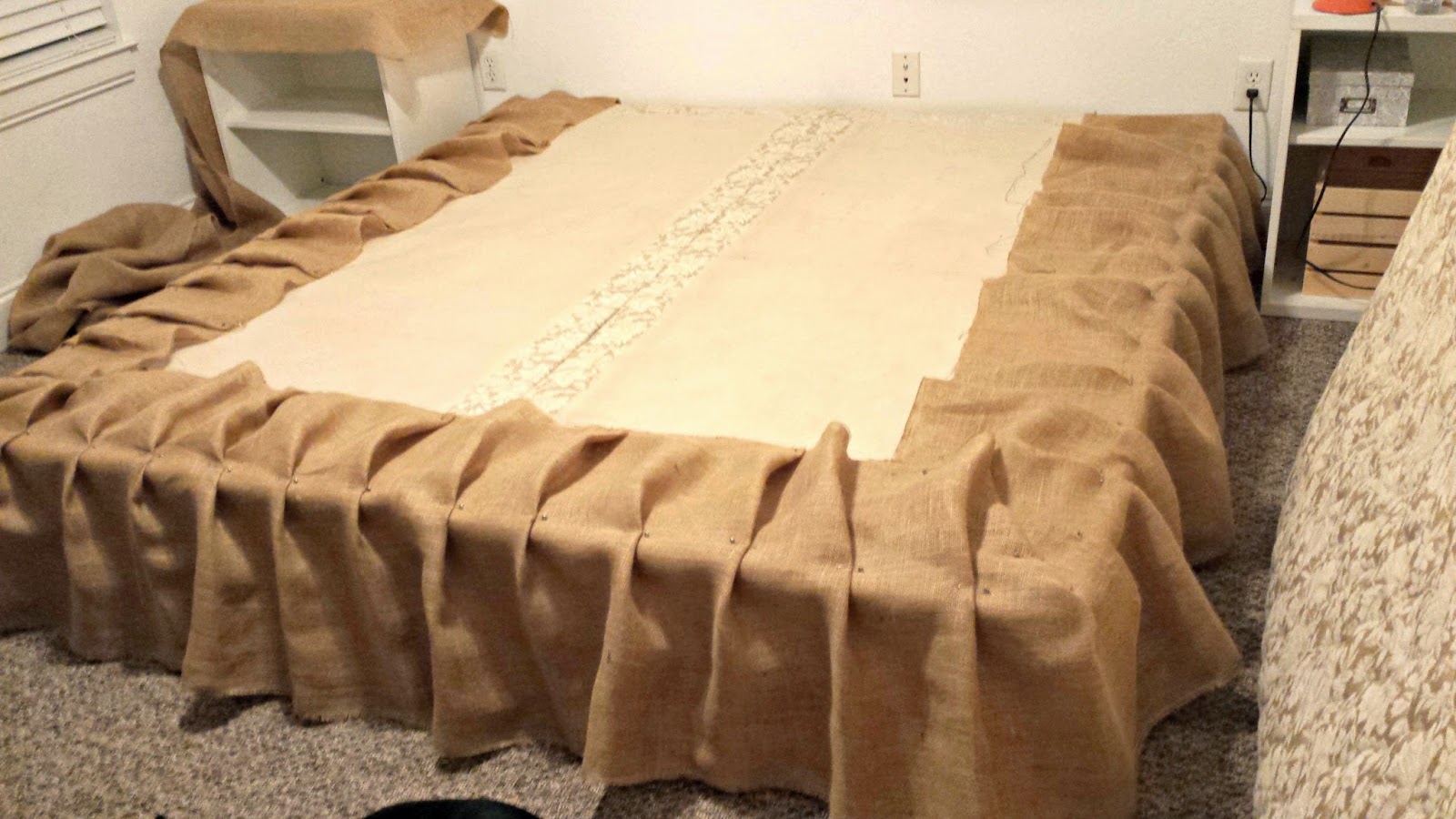 Our Cozy Cottage DIY No Sew Burlap Bedskirt Tutorial