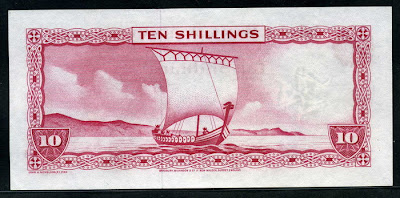 Foreign money Isle of Man Ten shillings note Viking ship