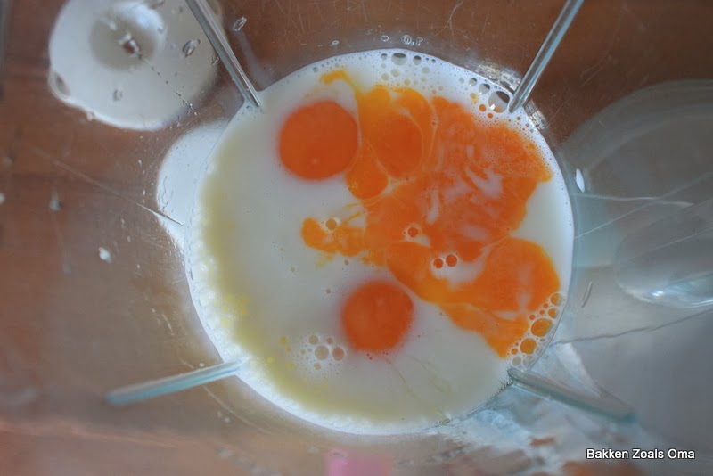 Eggs and milk in a blender