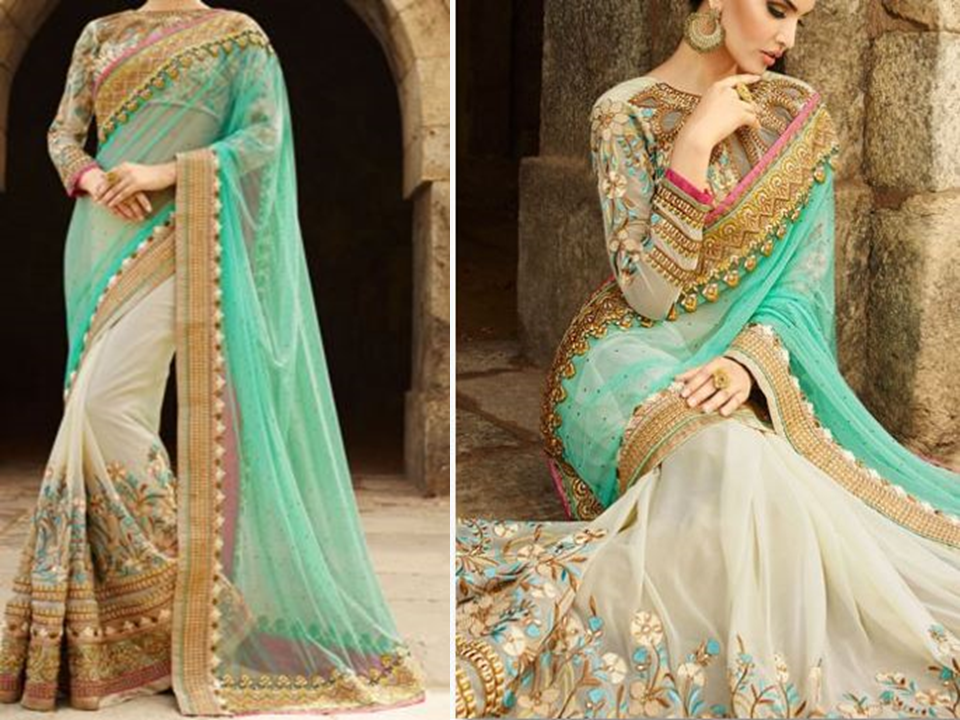 designer work sarees for reception