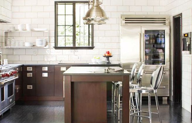 Kitchen with subway tiles walls,dark brown wood lower cabinets with Kitchen with subway tiles walls,dark brown wood lower cabinets with