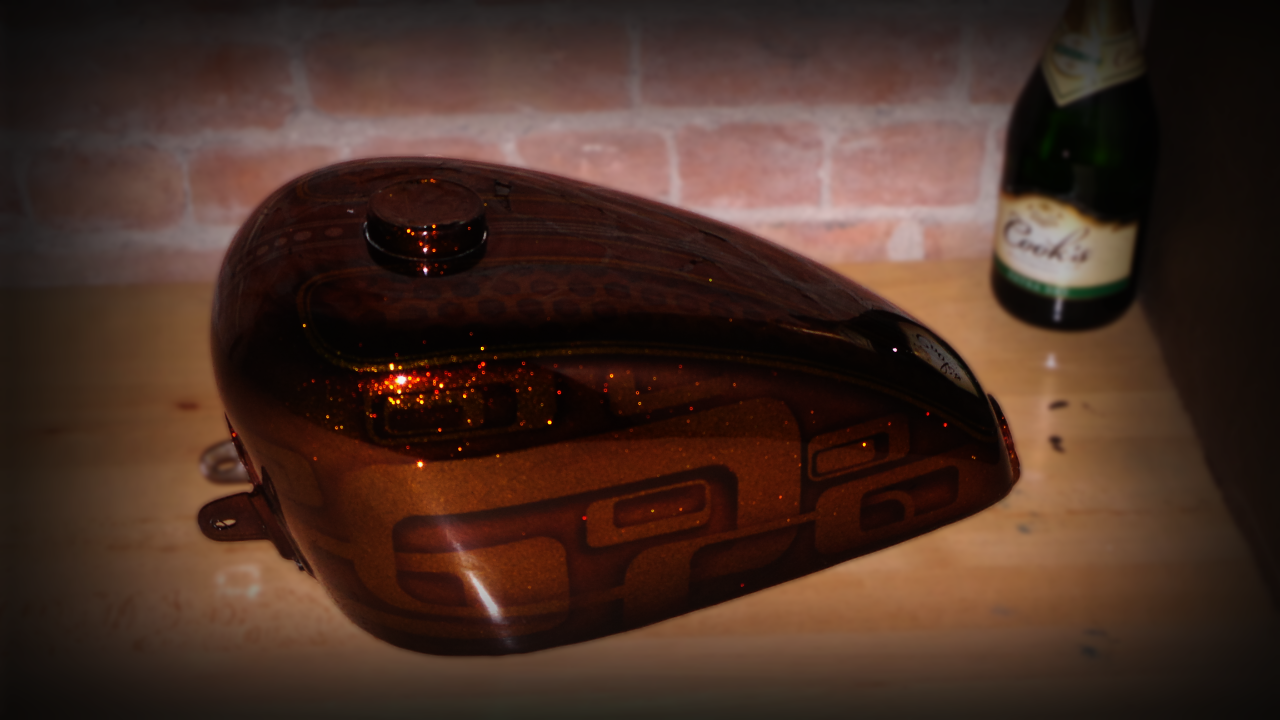 Candy+Apple+Root+Beer+Paint ... Paint Shop: Mini flake on black with Root beer and Gold candy graphics