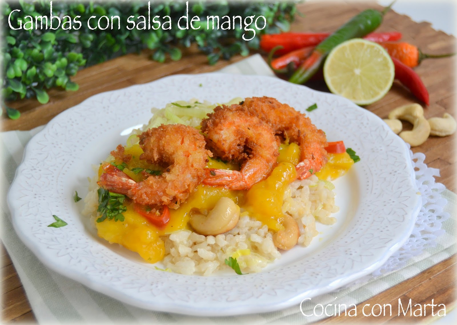 Gambas Con Salsa De Mango Y Arroz Con Leche De Coco
