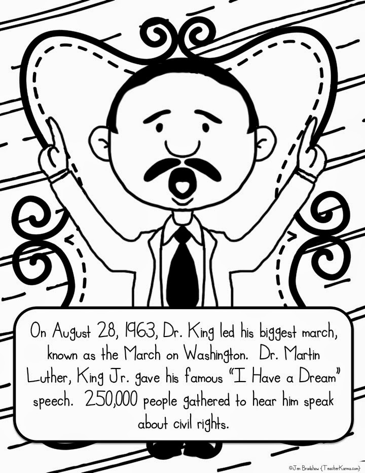 Martin Luther King, Jr. free worksheet and coloring pages.  TeacherKarma.com