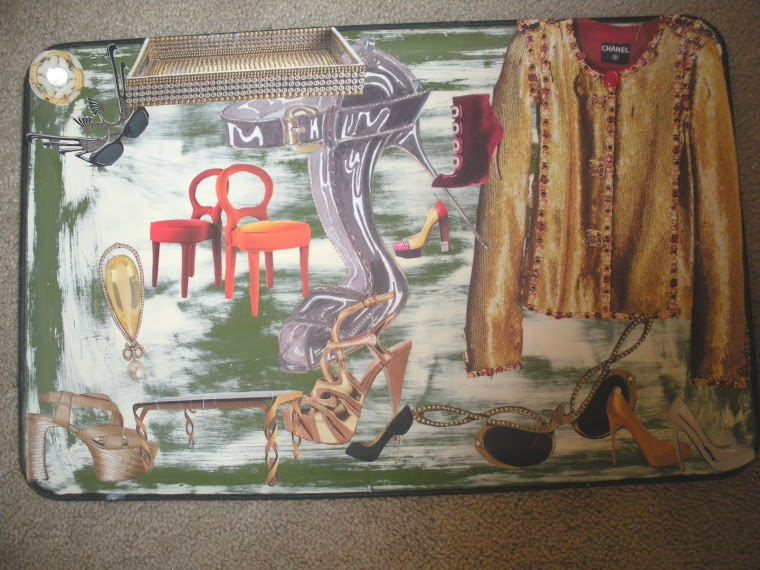 vintage tray with decoupage fashion images