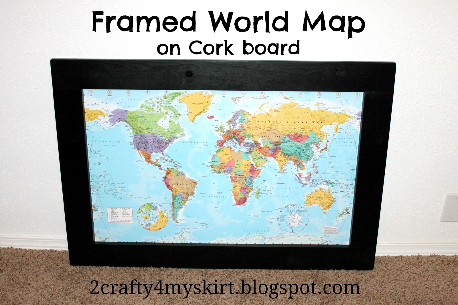 2 Crafty 4 My Skirt Framed World Map on Cork Board