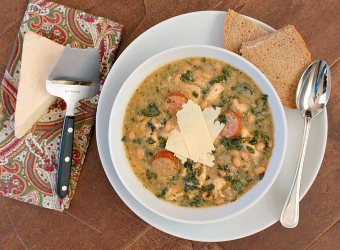 Slow Cooker Chicken Stew with Sausage, White Beans, and Spinach Apple
