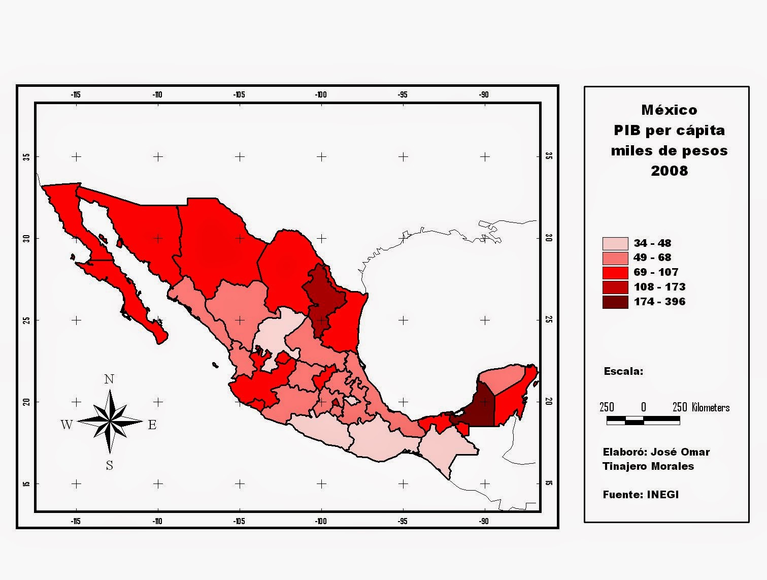 Geomarketing México PIB per cápita comportamiento en las entidades de