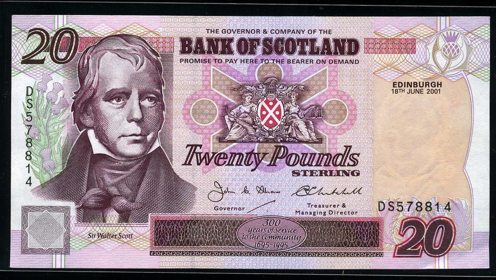 Bank of Scotland money 20 Pounds Sterling note, Sir Walter Scott|World Banknotes & Coins ...