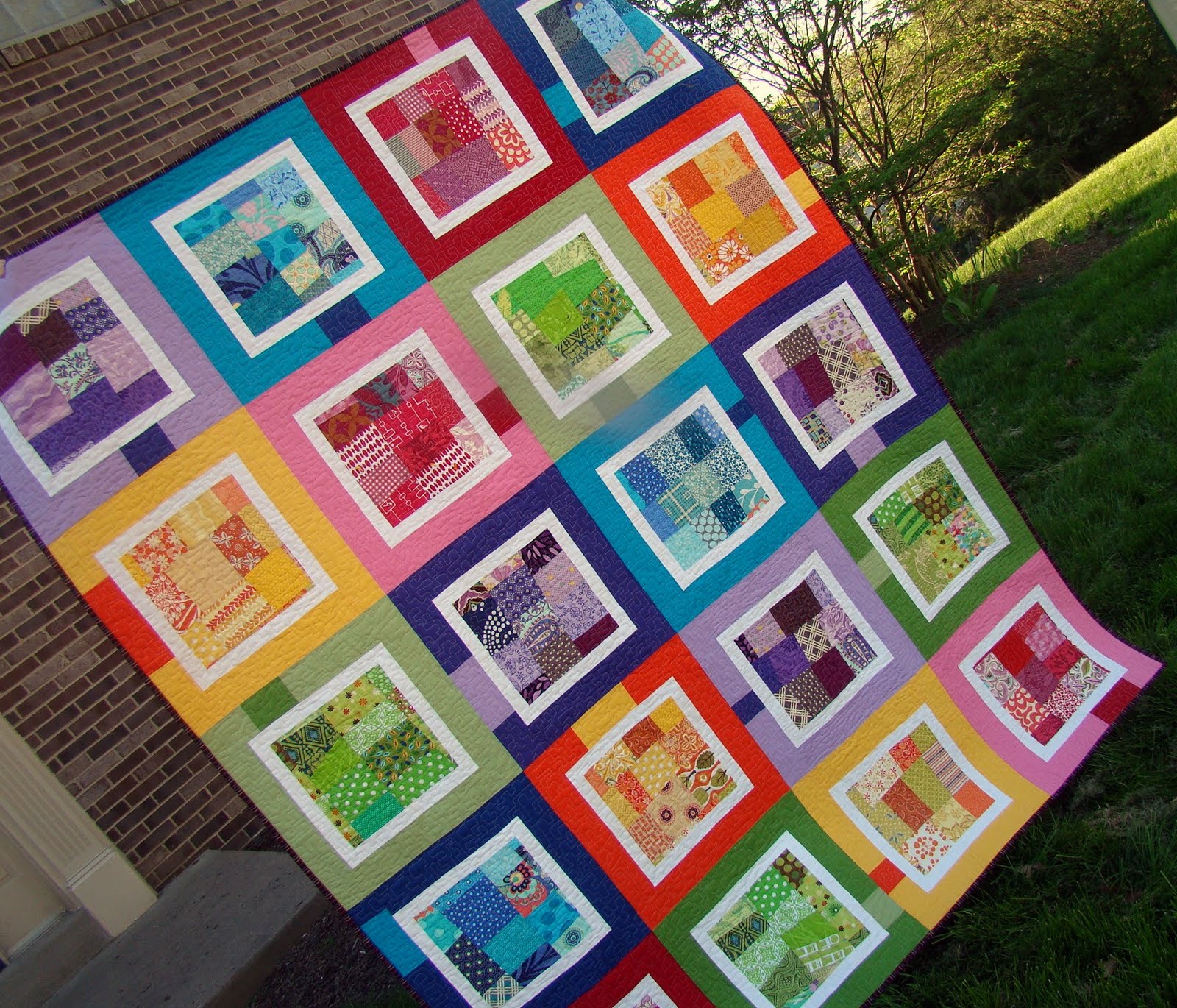 SewCraftyJess Scrappy Rainbow Quilt Finished