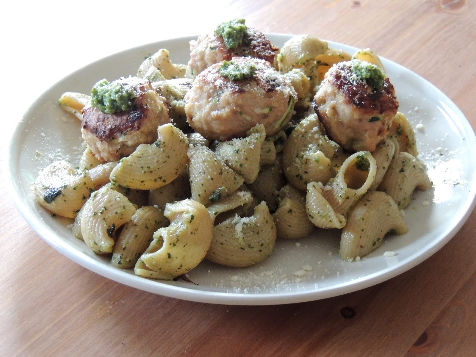 Gas Stove Girl Turkey Zucchini Meatballs with Pesto Pasta