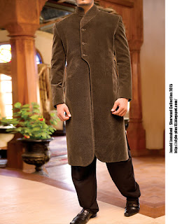 Design No. JJSW - 441 From Junaid Jamshed Sherwani Collection 2015 jjsw-441-dark-olive-sherwani-collection-2015-by-junaid-jamshed