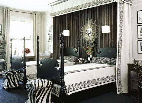 starburst+mirror+sunburst+mirror+bedroom+two+twin+beds+canopy+over+bed+zebra+and+greek+key+bedroom+black+and+white+bedroom.jpg