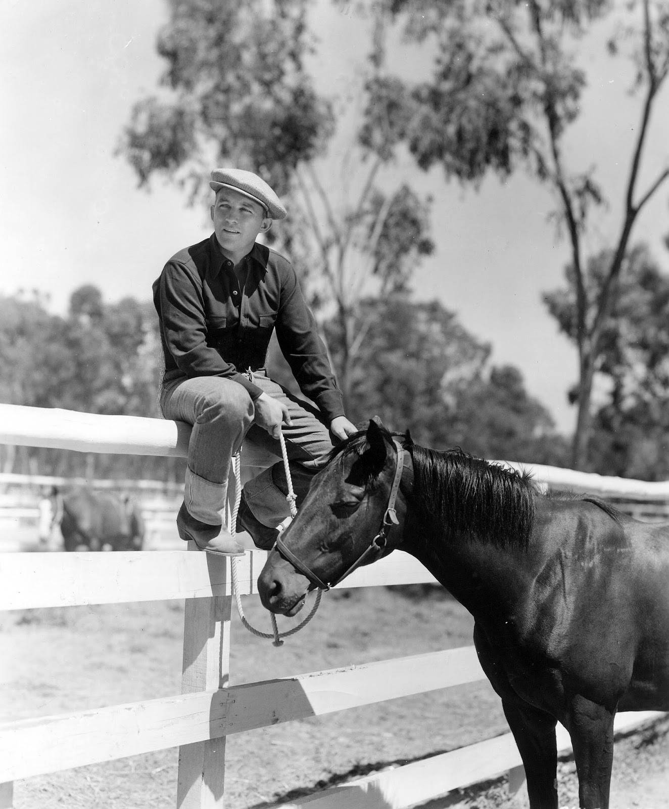 Bing Crosby and his horse. 1940s.