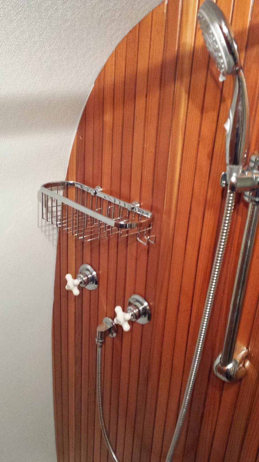 Airstream Renovation Airstream redwood shower installed