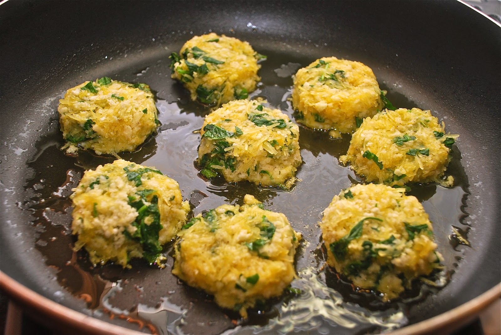 discovering the virtues of squash: spaghetti squash fritters with sriracha mayonnaise