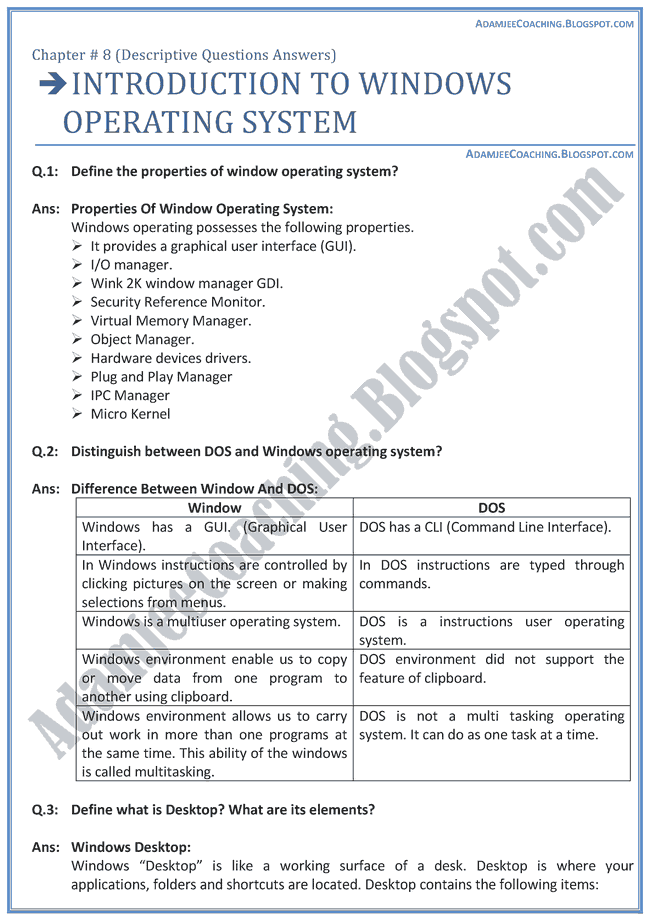 Introduction-To-Windows-Operating-System-Descriptive-Question-Answers-Computer-IX