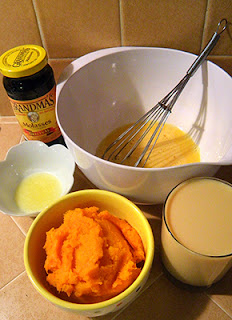 Squash, butter, molasses, milk, and egg mixture