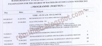 B.Ed. Winter 2012 timetable Nagpur University 