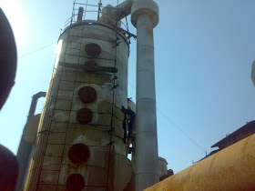 Sulfuric Acid Plant in Pakistan Zimindar Chemical 100 Metic ton daily production by contact process single absorption, between chiniot and faisalabad, near madina sugar mill, image by irfan ahmad plant operator, convertor/contact tower, that converts SO2 into SO3 with under temperature of 420 degree celcius with the help of catalysit V5O