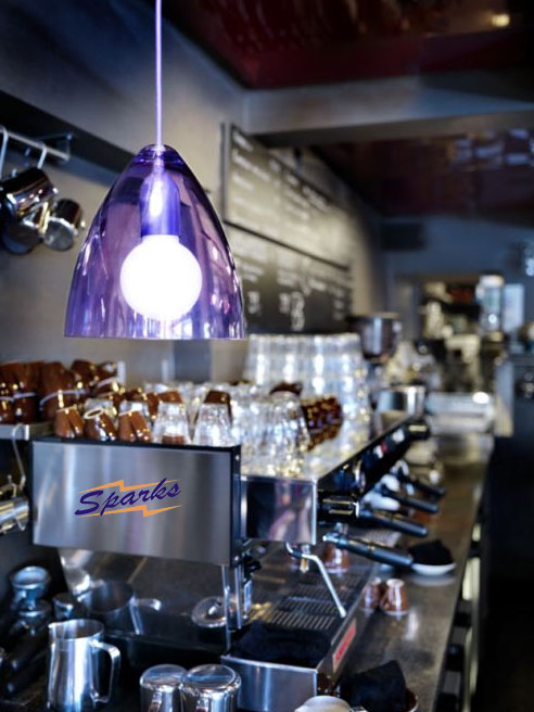 Funk Pendant in a Coffee Shop. Whether in retail, in coffee shops, or even at home, you can use the Color Funk Pendants with a wide range of colorful and transparent shades to match the interior design and add to the modern style of the room. Funk Pendant in a Coffee Shop