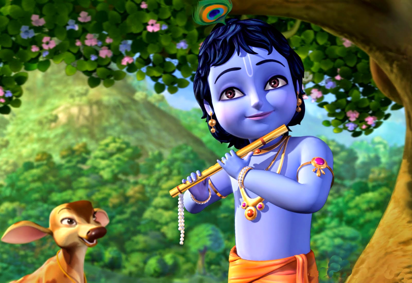 Cute Kanha Ji: Little Krishna With Flute Carton 3d Hd Pic