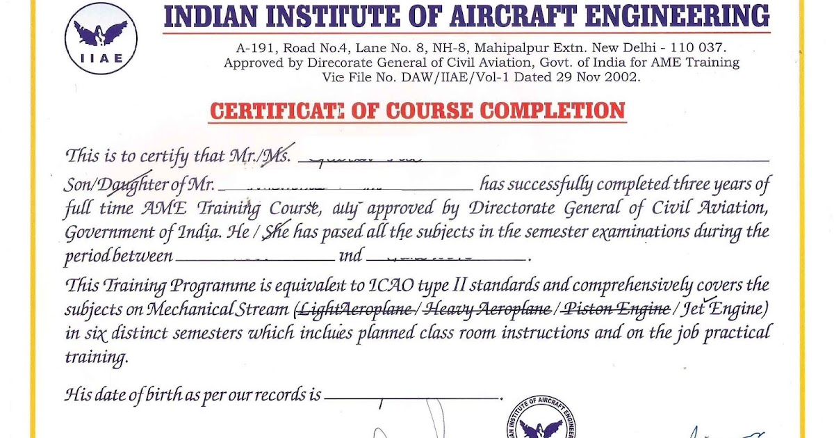 completion certificate format
