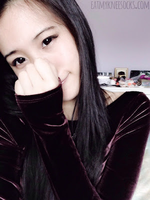 Geo Coloured Lenses Review: Geo Mimi Cafe Cappuccino Violet | Modeled More photos of the ulzzang-inspired makeup look featuring the Geo Mimi Cafe Cappuccino Violet Red circle lenses from Geo Coloured Lenses, as modeled on dark brown eyes.