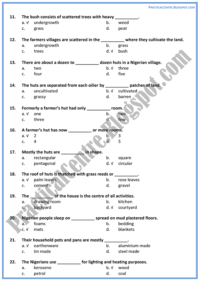 an-african-village-mcqs-multiple-choice-questions-english-x