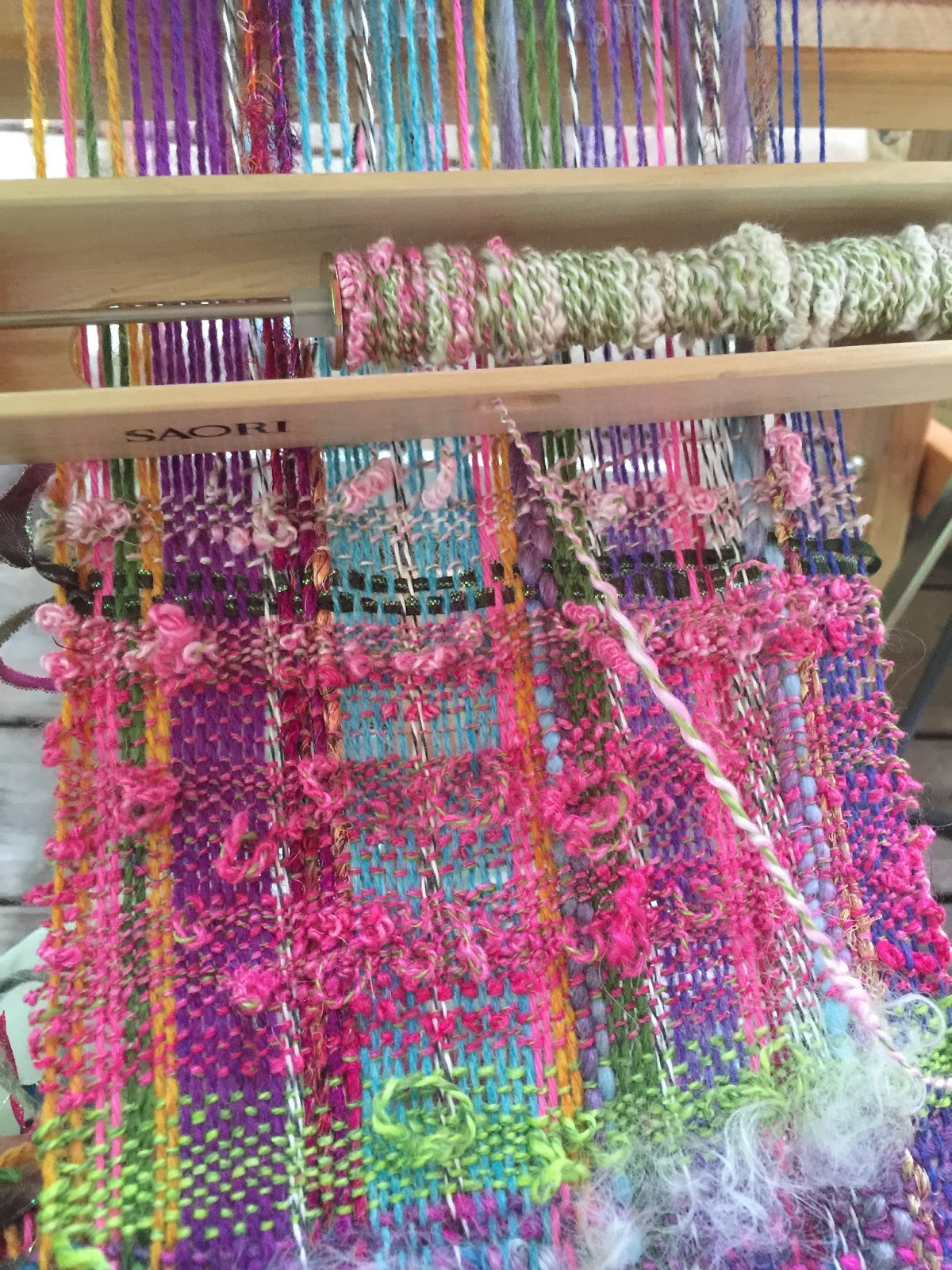 CENTERING WITH FIBER Saori weaving classes " book marking" sisters