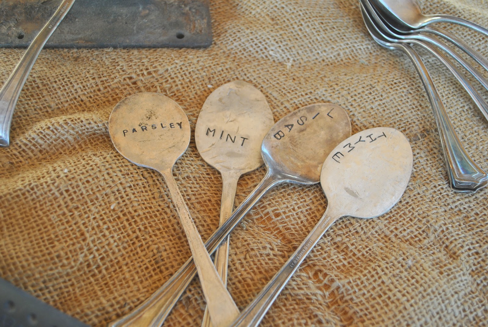 diy.. herb labels from swap meet spoons..