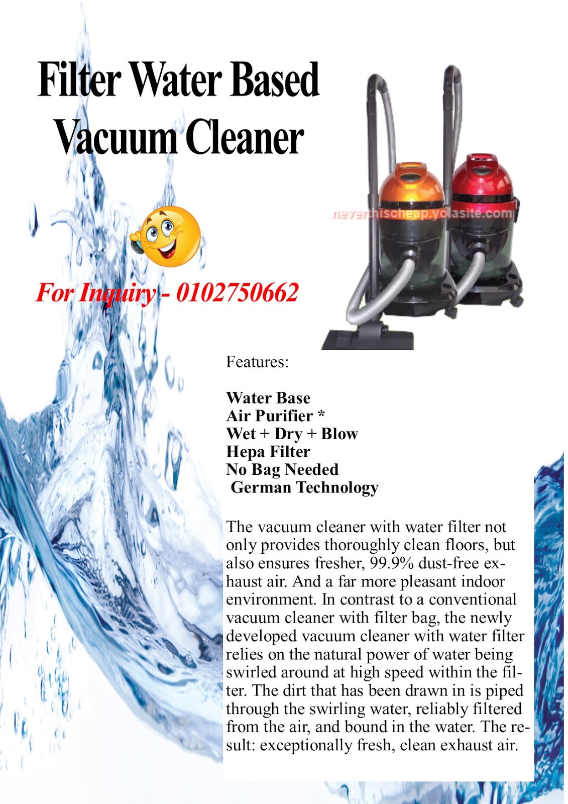 Filter Water Based Vacuum Cleaner