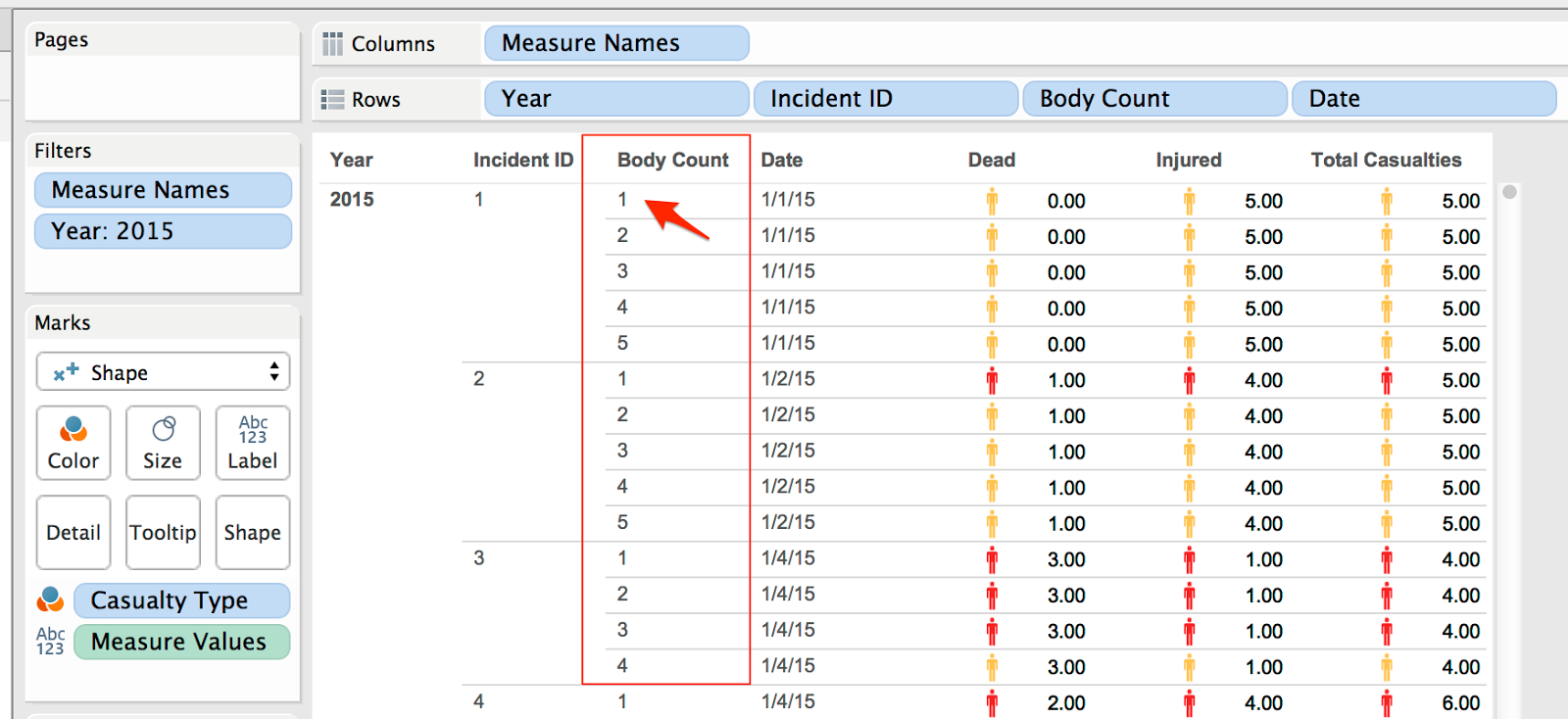 gave me the raw data from shooting tracker but when i didn t filter by body count i was able visualize each individual casualty gave me the raw data from shooting tracker but when i didn t filter by body count i was able visualize each individual casualty