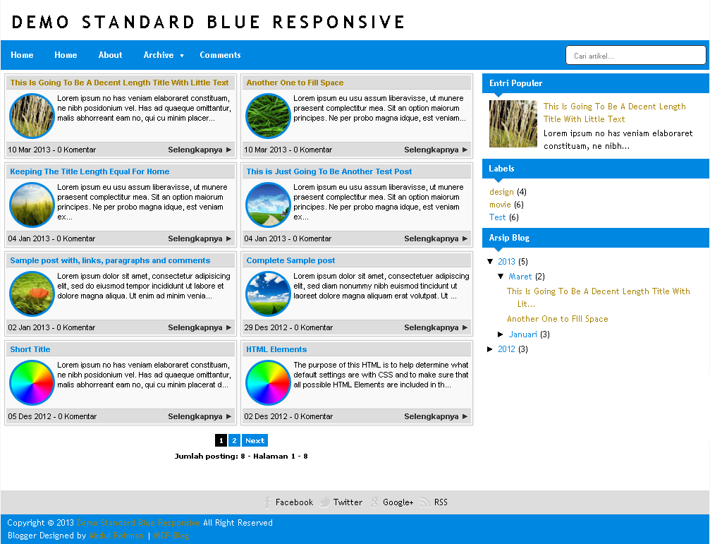 Standard Blue Responsive Blogger Template