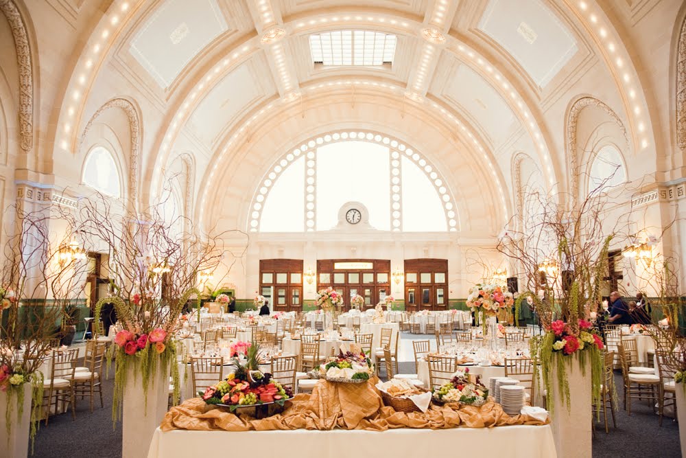 The grand entrance area draped in ivory sheer not visible here The grand entrance area draped in ivory sheer not visible here