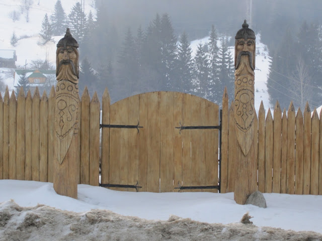 Hand made gates in village near Bukovel