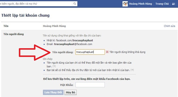 Hướng dẫn cách đổi tên cho link profile id của trang facebook 2013 doi ten facebook 2