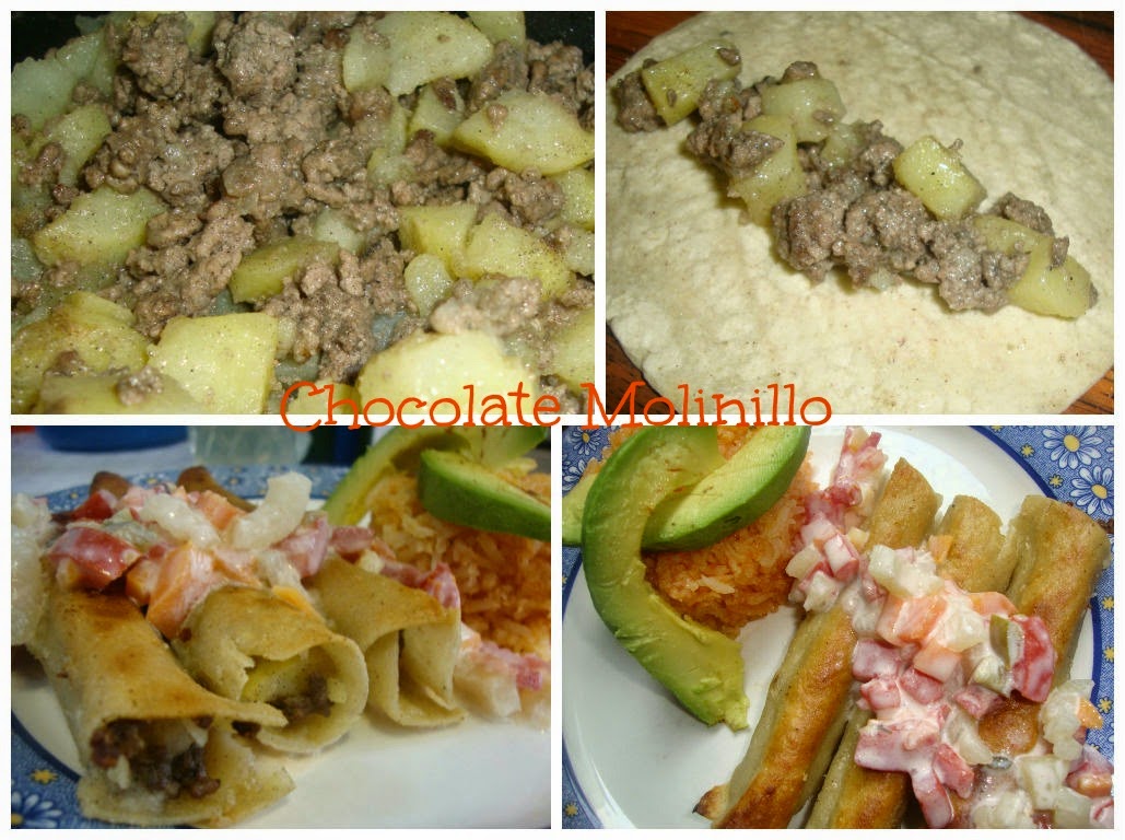 Flautas O Tacos Dorados De Picadillo Y Papas
