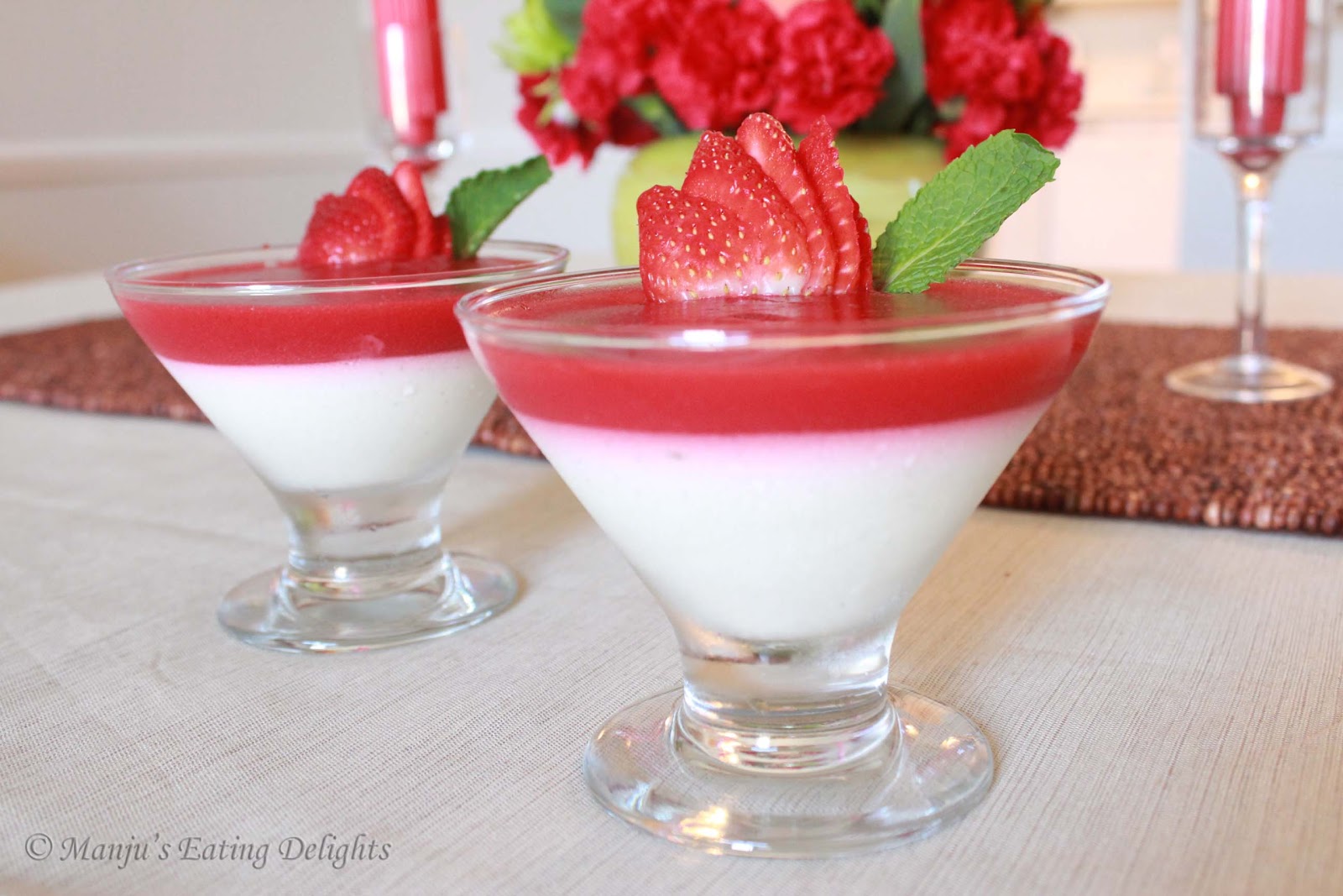 Manju's Eating Delights Yogurt Panacotta with Strawberry Jelly