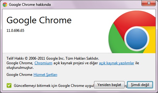 Google chrome 11 güncelleme