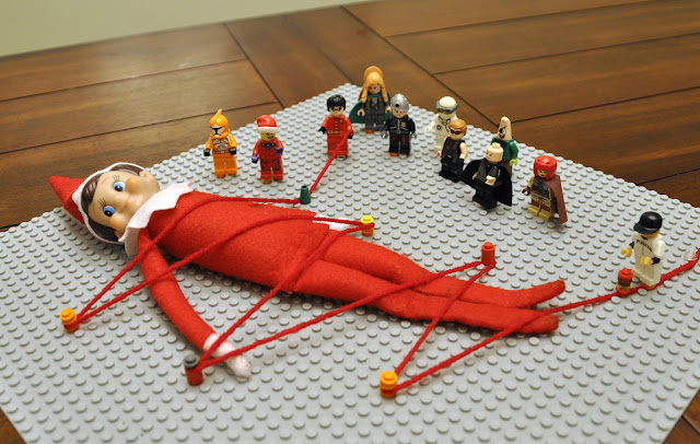 Attack of the Lego People Elf on the Shelf. Click for more ideas! #elfontheshelf