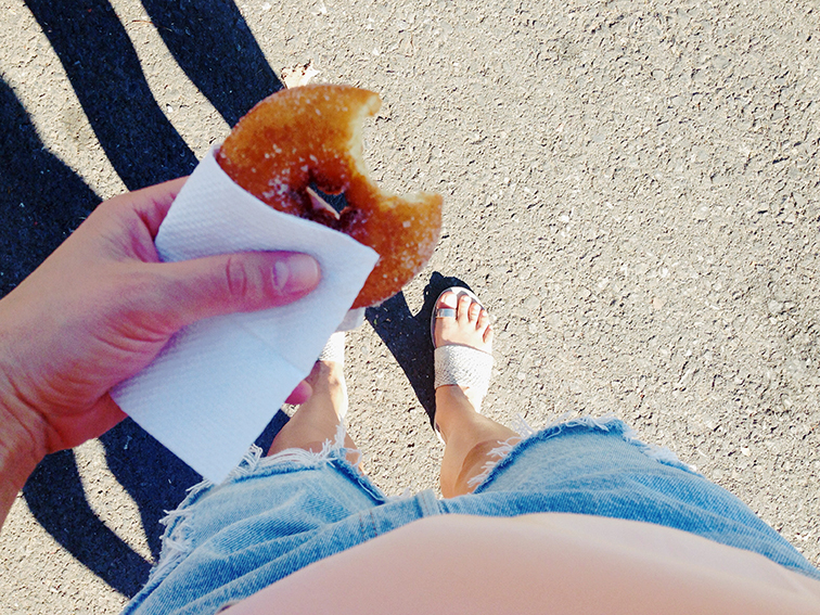 From where I stand, Apple Cider donut, Vince toe ring sandals, Refind Denim cutoffs From where I stand, Apple Cider donut, Vince toe ring sandals, Refind Denim cutoffs