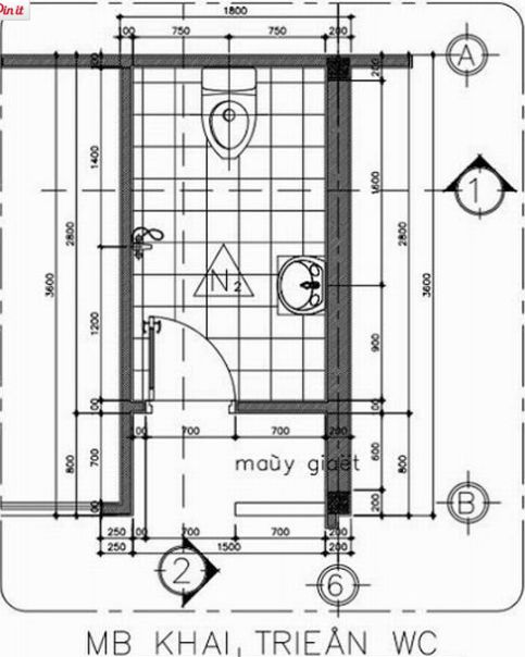 Mẫu nhà cấp 4 diện tích 5×20 - Nhà cấp 4 đẹp Mặt bằng triển khai cửa và phòng tắm