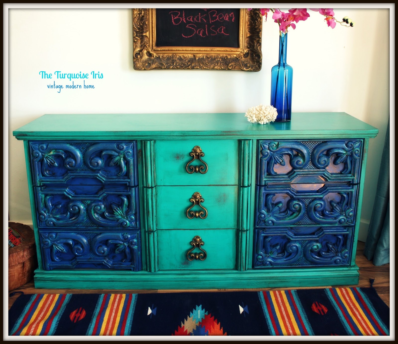 The Turquoise Iris Furniture Art Vintage Dresser In Turquoise